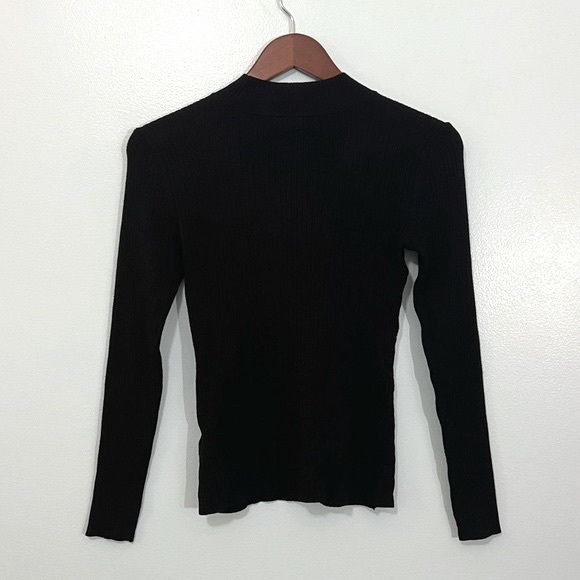 H&M Black Ribbed Stretchy Mock Neck Long Sleeve Top Basic Layer Fitted Small - Picture 3 of 5